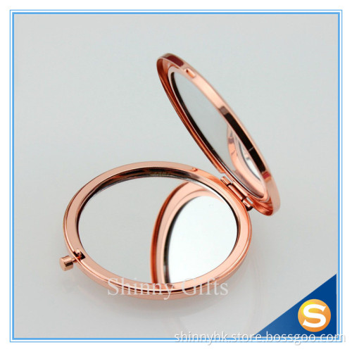 Rose Gold Plating Round Shape Cosmetic Mirror Case